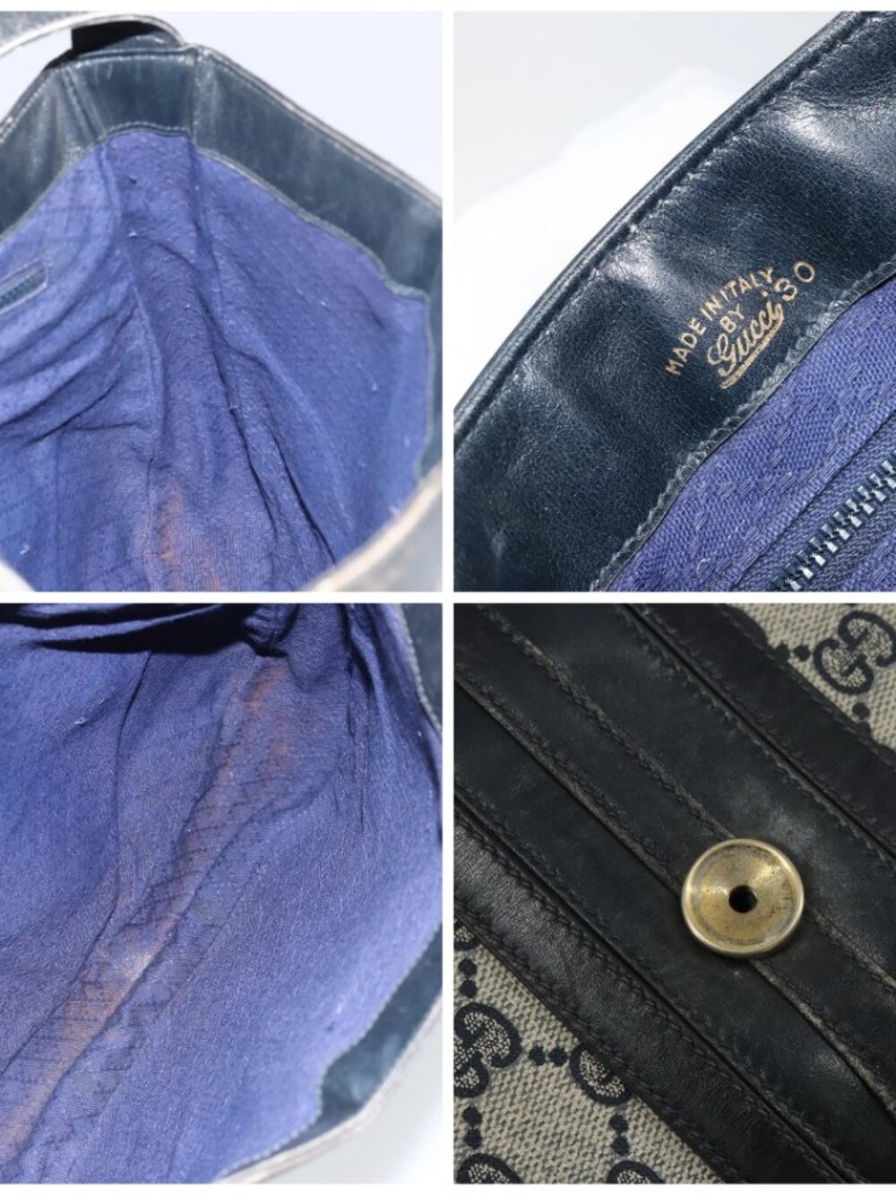 GUCCI GG Supreme Horsebit Shoulder Bag PVC Navy Gold - Picture 15 of 16
